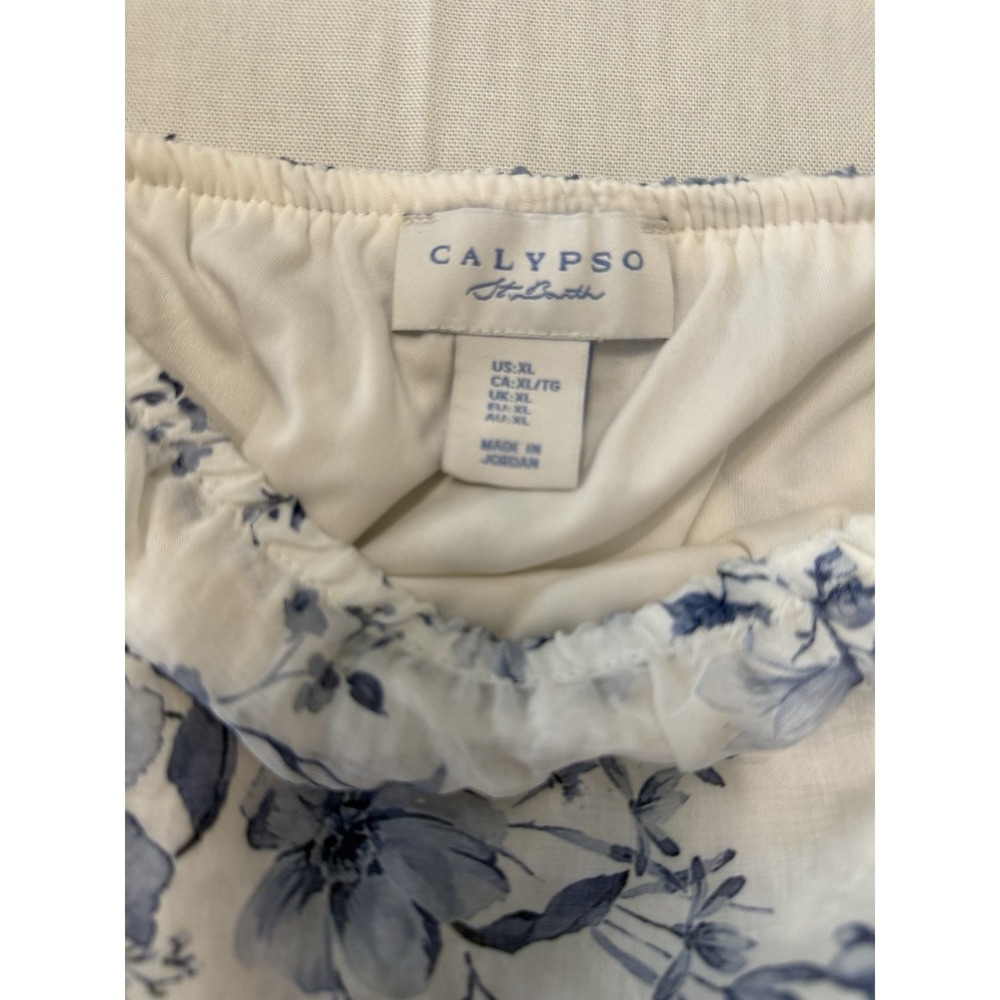 Calypso St. Barth Floral Top Blue White Floral, Puffy Sleeves Women's XL - Picture 3 of 5